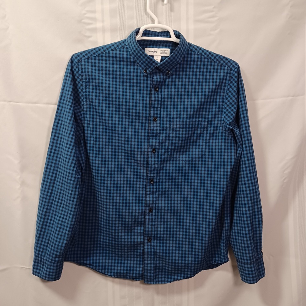 Old Navy Button Down Shirt Mens L Blue Everyday Slim Fit Built-In Flex Gingham